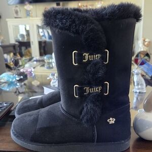 Juicy Couture Black Faux-Fur Trim Mid-Calf Boots
